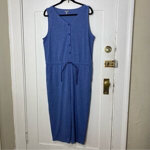 T by Talbots Blue Comfort Button Drawstring Waist Pocket Jumpsuit Romper XLP